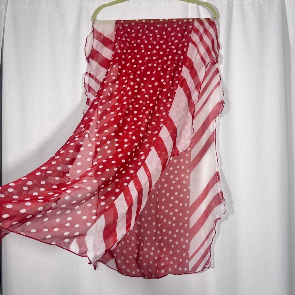 Red Polka Dot & Stripe Sheer Scarf - Picture 3 of 5
